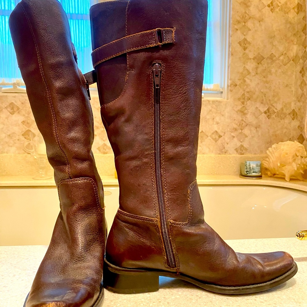 Knee high brown leather boots